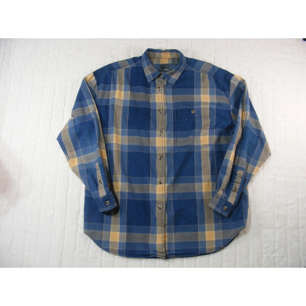 Lizwear Button Down Shirt Womens Medium Blue Plaid Excellent Cotton Long Sleeve